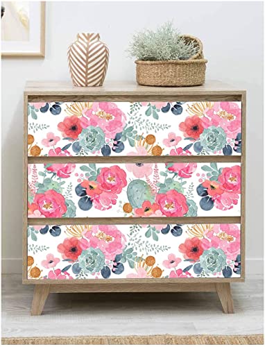 Noihlja Peel and Stick Wallpaper Removable Floral Cactus Pink Navy Flower Vinyl Self Adhesive Prepasted Decorative for Girls Women Bedroom Cabinets Desk Countertops 17.7in x 9.8ft