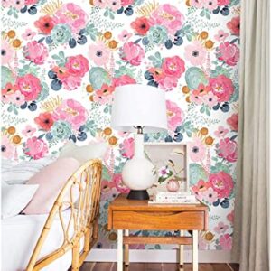 Noihlja Peel and Stick Wallpaper Removable Floral Cactus Pink Navy Flower Vinyl Self Adhesive Prepasted Decorative for Girls Women Bedroom Cabinets Desk Countertops 17.7in x 9.8ft