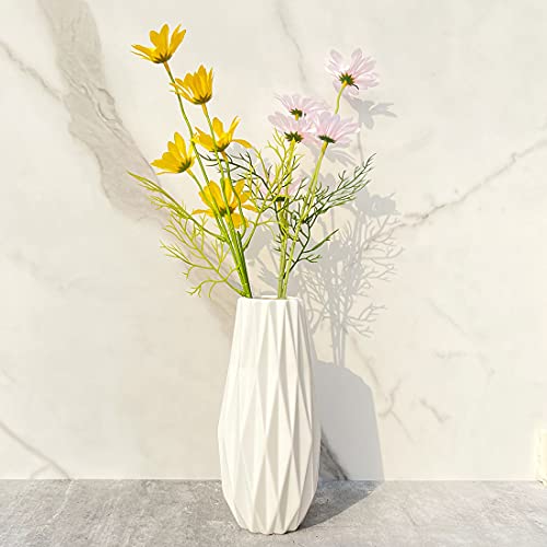 White vases for Flowers Modern Simple Ceramic Dried Flower vase Rivet Modern Angled Stoneware Home Decor Flower Vase -7.5inch, White