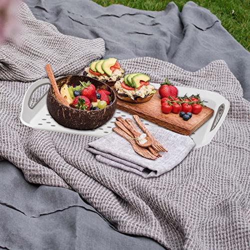 17.7" x 12.5" Anti-Slip Serving Trays with Handles, 3 Pcs X-Large Rectangular Food Serving Tray for Lap, Reusable and Durable Breakfast Tray, White