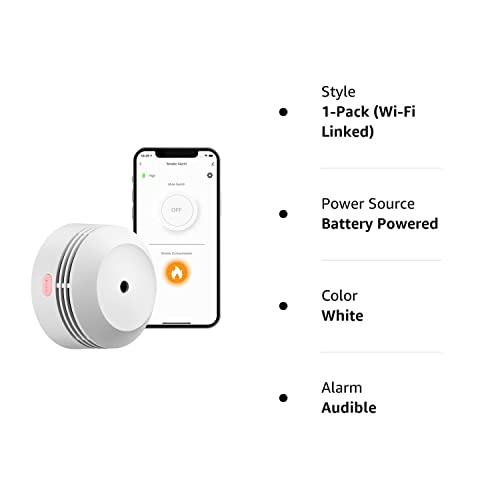 Wi-Fi Smoke Detector, AEGISLINK Wireless Smart Fire Smoke Alarm with App Control, Replaceable Lithium Battery, Auto Self-Check Function, S-WF240, 1-Pack