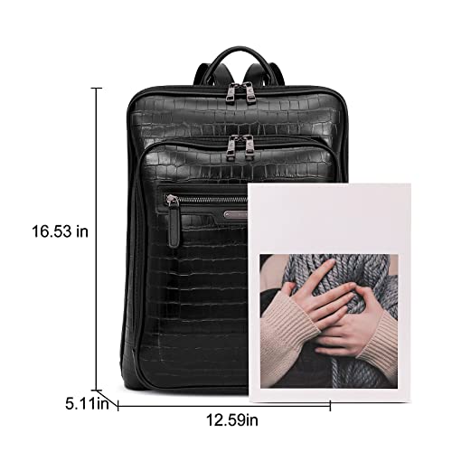 CLUCI Leather Laptop Backpack for Women 15.6 inch Computer Backpack Travel Business Work Large Daypack Black Crocodile