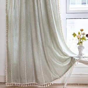 roomtalks sage green boho farmhouse curtains for bedroom living room 84 inch length french country spring cute textured window curtain panels striped bohemian chic tassel draperies, 84’’l x 52’’w