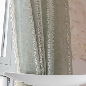 RoomTalks Sage Green Boho Farmhouse Curtains for Bedroom Living Room 84 Inch Length French Country Spring Cute Textured Window Curtain Panels Striped Bohemian Chic Tassel Draperies, 84’’L x 52’’W