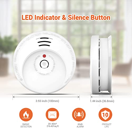 Jemay Smoke Detector, Smoke Alarm with Advanced Photoelectric Technology, Smoke Detector with Test Button and Low Battery Reminder, Fire Alarm with Battery Backup Used in Home, AW106, 4 Packs