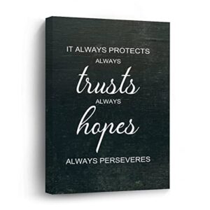 inspirational canvas wall art it always protects, always trusts, always hopes, always perseveres wall poster 16x24 inch artwork picture for bedroom home bathroom kitchen office decoration