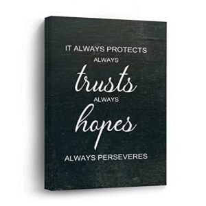 Inspirational Canvas Wall Art It Always Protects, Always Trusts, Always Hopes, Always Perseveres Wall Poster 16x24 Inch Artwork Picture for Bedroom Home Bathroom Kitchen Office Decoration