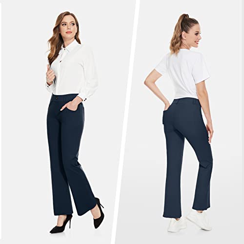 M MOTEEPI Yoga Dress Pants Womens 29" Work Pants Office Business Casual Slacks Bootcut Stretchy with Pockets Navy Blue XX-Large