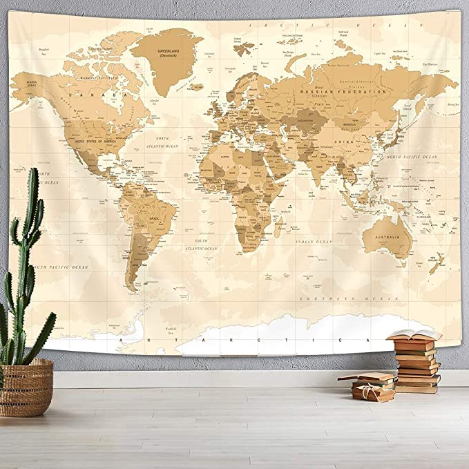 Drgilau Old World Map Tapestry Wall Hanging, Vintage Asia Europe South City Topography America Africa Japan Wall Decor Tapestries, Map of World Wall Art for Bedroom Living Room Home Office