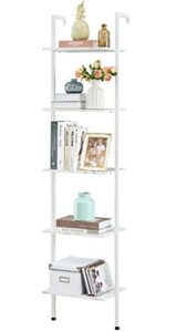 tajsoon industrial bookcase, ladder shelf, 5-tier wood wall mounted bookshelf with stable metal frame, storage shelves for bedroom, home office, collection, white