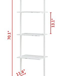 Tajsoon Industrial Bookcase, Ladder Shelf, 5-Tier Wood Wall Mounted Bookshelf with Stable Metal Frame, Storage Shelves for Bedroom, Home Office, Collection, White