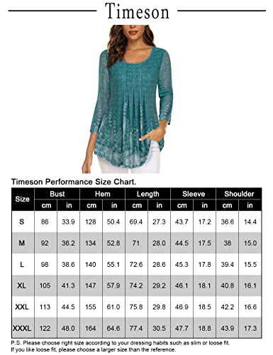 Timeson Womens Tunic Top,Long Tops to Wear with Leggings Womens 3/4 Sleeve Tops and Blouses Spring Fall Business Casual Fancy Shirts for Work Ladies Blouses Dressy Loose Fit Peasant Cyan Floral XL