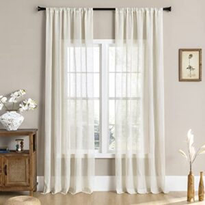 Maison Colette Natural Linen Semi Sheer Privacy Light Filtering Curtain for Living Room, Rod Pocket Transparent Farmhouse Window Drapes,2 Panels,W52 x L63