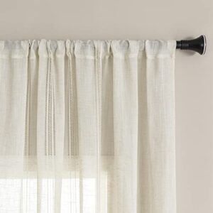 Maison Colette Natural Linen Semi Sheer Privacy Light Filtering Curtain for Living Room, Rod Pocket Transparent Farmhouse Window Drapes,2 Panels,W52 x L63