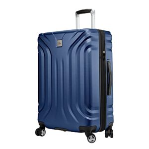 skyway nimbus 4.0 expandable, durable hardside, 4 wheel spinner, lightweight suitcase, unisex, stylish, maritime blue, checked-medium 24-inch