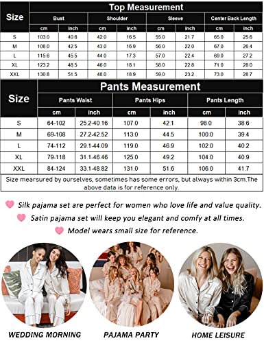 SWOMOG Womens Silk Satin Pajamas Set Long Sleeve Loungewear 2 Pieces Sleepwear Button-Down Pj Set White