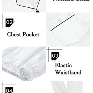 SWOMOG Womens Silk Satin Pajamas Set Long Sleeve Loungewear 2 Pieces Sleepwear Button-Down Pj Set White