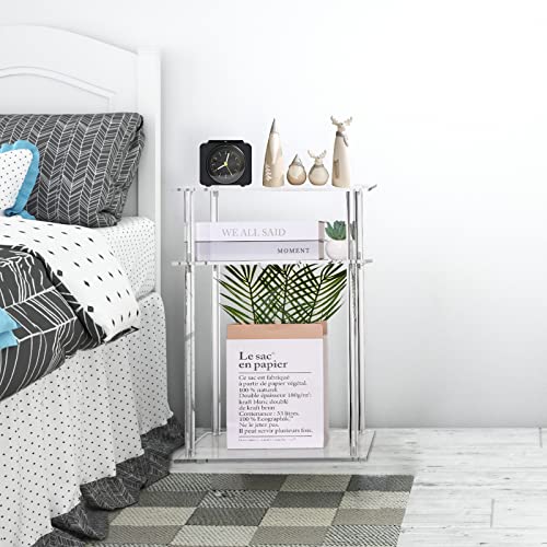 HMYHUM Clear Acrylic End Table, 3-Tier Side Table for Living Room, Small Bedside Table/Nightstand for Bedroom, Home Decor Accent Table, 15.7" L x 11.8" W x 23.4" H