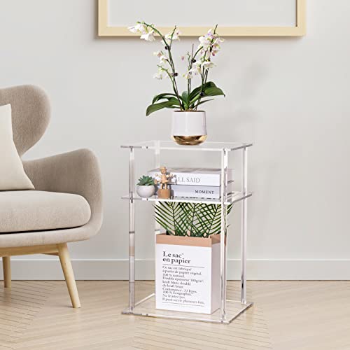 HMYHUM Clear Acrylic End Table, 3-Tier Side Table for Living Room, Small Bedside Table/Nightstand for Bedroom, Home Decor Accent Table, 15.7" L x 11.8" W x 23.4" H