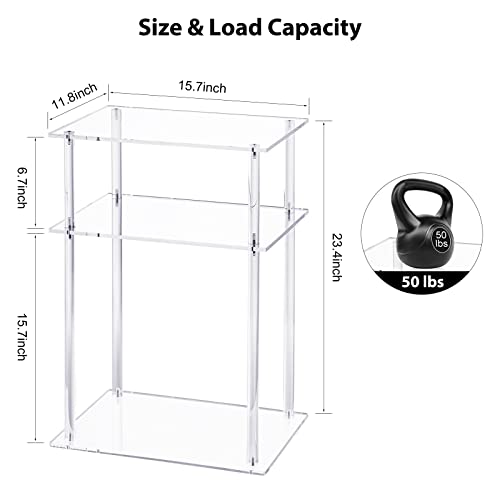 HMYHUM Clear Acrylic End Table, 3-Tier Side Table for Living Room, Small Bedside Table/Nightstand for Bedroom, Home Decor Accent Table, 15.7" L x 11.8" W x 23.4" H