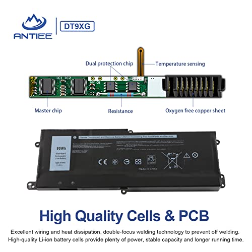 ANTIEE DT9XG Laptop Battery Replacement for Dell Alienware Area-51m R1 R2 ALWA51M-D1968W D1969PW D1746W D1733B D1735DB D1766W D1733PB D1748DW Series 07PWKV 0KJYFY 11.4V 90Wh 7500mAh 6-Cell