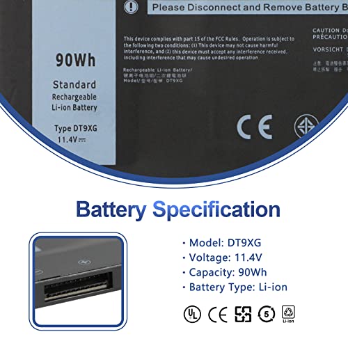 ANTIEE DT9XG Laptop Battery Replacement for Dell Alienware Area-51m R1 R2 ALWA51M-D1968W D1969PW D1746W D1733B D1735DB D1766W D1733PB D1748DW Series 07PWKV 0KJYFY 11.4V 90Wh 7500mAh 6-Cell
