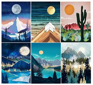 lwzays paint by numbers for adults and kids beginner,landscape painting by number kits on canvas,without frame diy color landscape oil painting acrylic paints,home wall decor（6 pack 8x12 in）