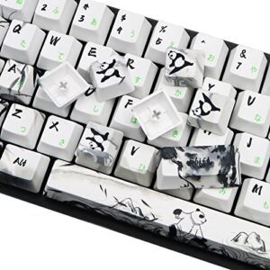 MOLGRIA Keycaps 71 Set Ink Panda for 71 64 61 Keys Keyboard, Custom PBT OEM Profile Key Caps with Japnanese Font for Cherry MX Gateron Khail Switches 60 Percent Gaming Keyboard