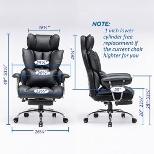 Efomao Desk Office Chair Big High Back Chair PU Leather Computer Chair Managerial Executive Swivel Chair with Lumbar Support (Black)