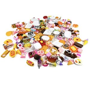 200pcs Miniature Landscape Food Drinks Bottle Mini Toys Doll House Kitchen Play Resin Dollhouse Accessories for Adults Teenagers Cooking Game Hamburger Ice Cream Cake Bread Tableware Party