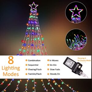 Outdoor Christmas Decorations Star String Lights, 320 LED 11.5 ft Waterfall Tree Lights with 8 Lighting Modes Christmas Star Lights for Indoor Outdoor Yard Home Festival Party Xmas New Year Decor