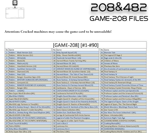 208 and 482 in 1 Game Card, Super Combo Game Cartridge Suitable for Various Types of Game Consoles