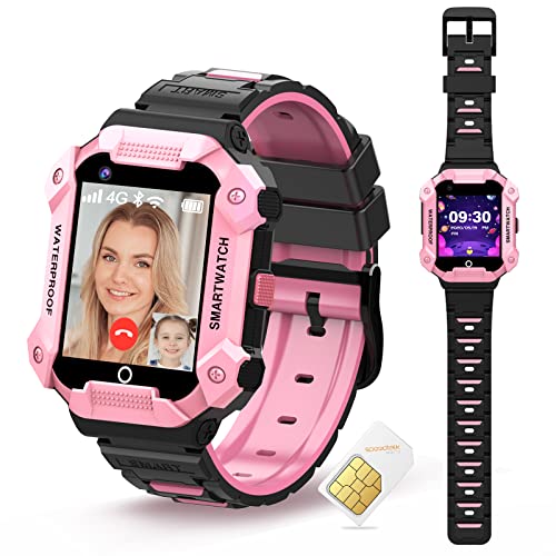 PTHTECHUS 4G Smart Watch for Kids - Smartwatch Phone with GPS Tracker,HD Camera, SOS, WiFi, Pedometer, Audio and Video Calling Voice Chat MP3 Waterproof Compatible Android and iOS for Girls Boys Gifts