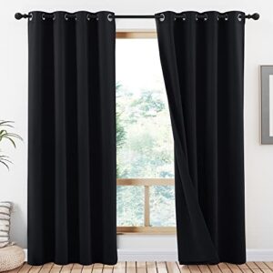 nicetown high-end thermal curtains, full blackout curtains 84 inches long for dining room, soundproof window treatment drapes for hall room, black, 52 inches wide per panel, set of 2 panels