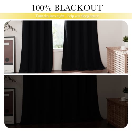 NICETOWN High-End Thermal Curtains, Full Blackout Curtains 84 inches Long for Dining Room, Soundproof Window Treatment Drapes for Hall Room, Black, 52 inches Wide Per Panel, Set of 2 Panels