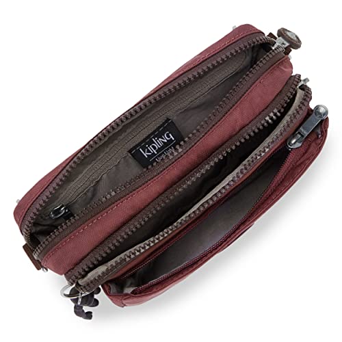 Kipling Womens WomenÂ’s Abanu Multi Bag, Lightweight, Adjustable Nylon Waist Pack With Multi-compartment Crossbody Bag, Mahogany, 7.5 L x 5 H 3.25 D US