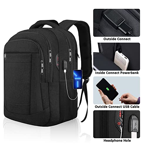 Large Travel Backpack, 40L TSA Flight Approved Travel Laptop Backpack for Men and Women, Anti Theft Water Resistant Business College Bag with USB Charging Port & Headphone Hole Fits 15.6 Inch Laptop