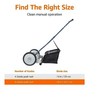 Amazon Basics 18-Inch 5-Blade Push Reel Lawn Mower with Grass Catcher, Blue