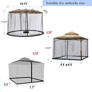 Tiimmgaal 15FT Mosquito Netting for Patio Umbrella Double Sided Patio Umbrella Canopy Netting &10X10 Ft gazebo (Black)(Does Not Contain Gazebo Patio Umbrella) (15FT Black)