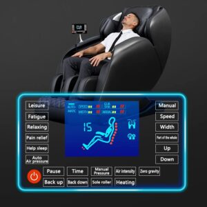 Massage Chair Full Body Recliner - Zero Gravity with Heat and Shiatsu Massage Office Chair Sl Track Intelligent Body Detection LCD Touch Screen Display Bluetooth Speaker Airbags Foot Rollers (Black)