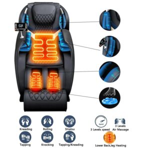 Massage Chair Full Body Recliner - Zero Gravity with Heat and Shiatsu Massage Office Chair Sl Track Intelligent Body Detection LCD Touch Screen Display Bluetooth Speaker Airbags Foot Rollers (Black)