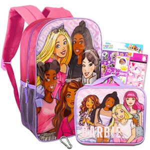 barbie backpack and lunch box for kids - 6 pc bundle with 16" barbie backpack, lunch bag, stickers, backpack clip, more (barbie school supplies)