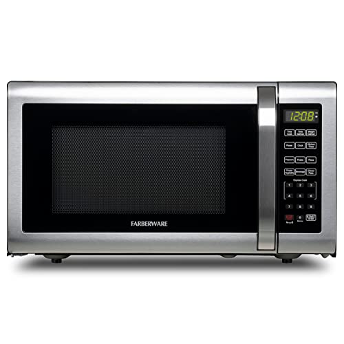 Farberware Countertop Microwave 1100 Watts, 1.6 cu ft - Microwave Oven With LED Lighting and Child Lock - Perfect for Apartments and Dorms - Easy Clean Brushed Stainless Steel