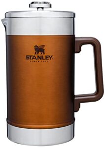 stanley french press 48oz with double vacuum insulation, stainless steel wide mouth coffee press, large capacity, ergonomic handle, dishwasher safe, maple
