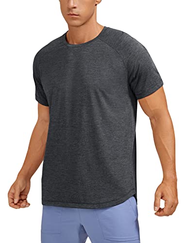 CRZ YOGA Men's Lightweight Short Sleeve T-Shirt Quick Dry Workout Running Athletic Tee Shirt Tops Carbon Heather X-Large