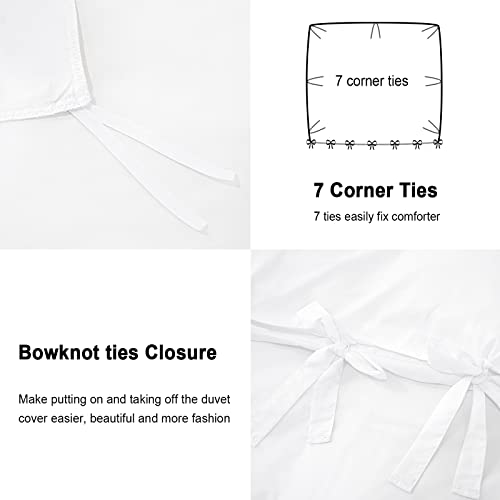 PHF White Duvet Cover Queen Size, Comfy Lightweight Skin-Friendly Comforter Cover Set with Bowknot Bow Ties, Soft Durable Bedding Collection with 2 Pillowcases for All Season, 90" x 90"