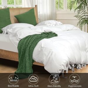 PHF White Duvet Cover Queen Size, Comfy Lightweight Skin-Friendly Comforter Cover Set with Bowknot Bow Ties, Soft Durable Bedding Collection with 2 Pillowcases for All Season, 90" x 90"