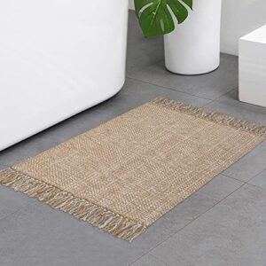 collive small bathroom rug, 2' x 3' hand-woven low profile front entryway rug, tan cotton reversible washable kitchen mat modern farmhouse carpet for foyer bedroom back door decor