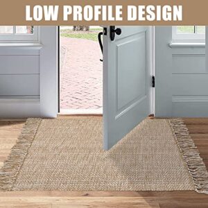 Collive Small Bathroom Rug, 2' x 3' Hand-Woven Low Profile Front Entryway Rug, Tan Cotton Reversible Washable Kitchen Mat Modern Farmhouse Carpet for Foyer Bedroom Back Door Decor