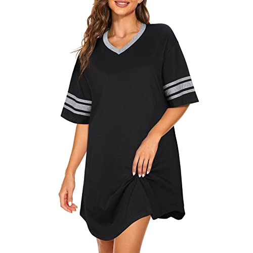 Durio Night Gown for Ladies Soft Night Gown for Ladies Cotton Casual Womens Night Gown for Adult Women Stretchy Night Gowns Women Night Gowns Black L